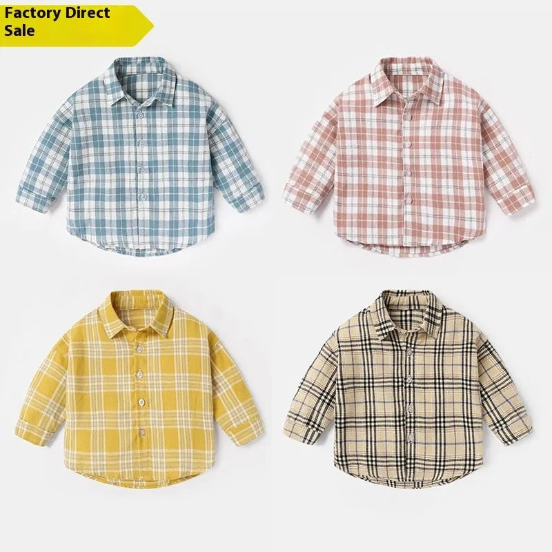 Boys' cotton lattice shirt with animal pattern in light blue colour, long sleeves