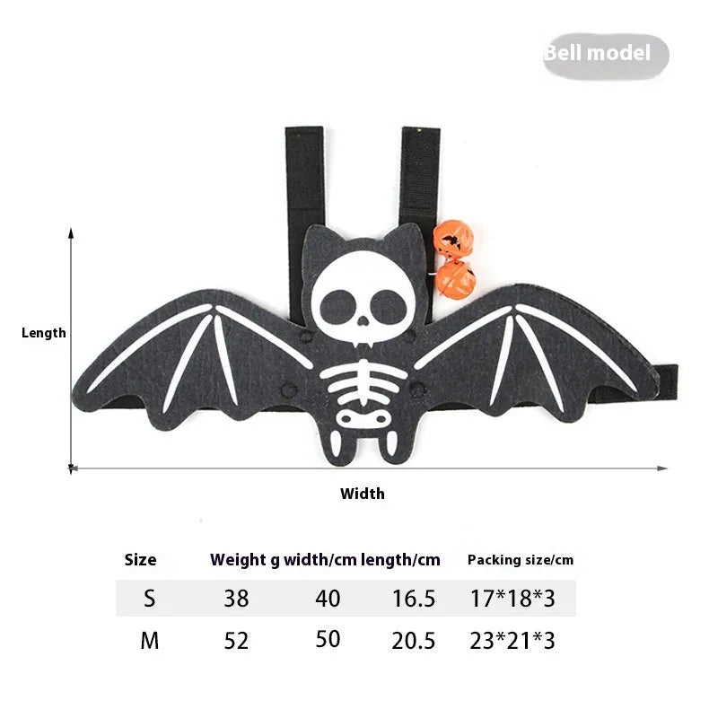 Halloween batwing costume for a cat on a mannequin, shown in orange pumpkin bat colour variant.