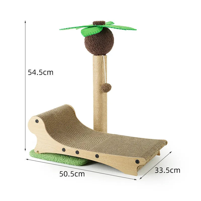 Wooden beach chair design cat climbing frame with integrated scratch board and hemp mat columns