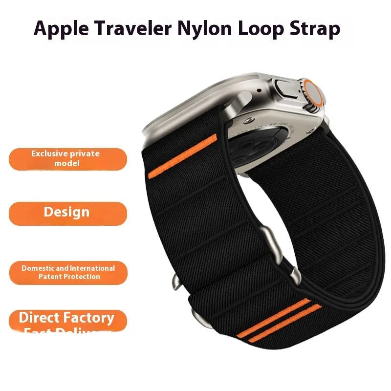 Elastic nylon Apple Watch band with stainless steel buckle in Army Green colour