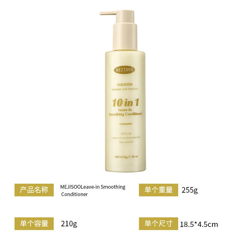 Bottle of wash-free 10-in-1 hair conditioner 210g for moisturising and nourishing frizzy hair
