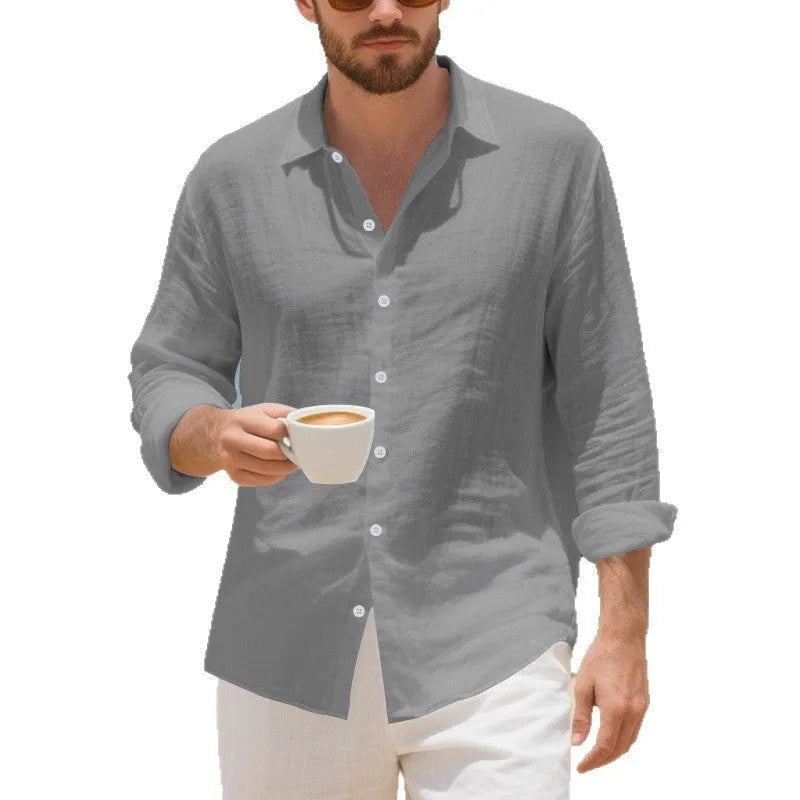 Men's linen Hawaiian casual shirt in loose American style fit with non-ironing processing