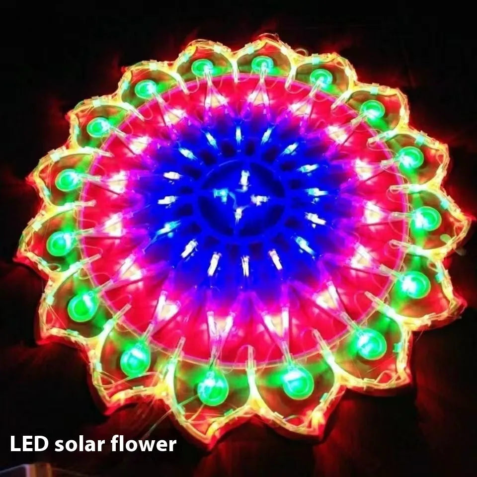 Outdoor Christmas decorative string lights with IP44 rating showing peacock lamp, love heart, sunflower, and five-pointed star light shapes