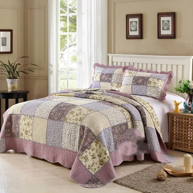 Pure cotton quilted bedspread three-piece set with bed cover and matching pillowcases