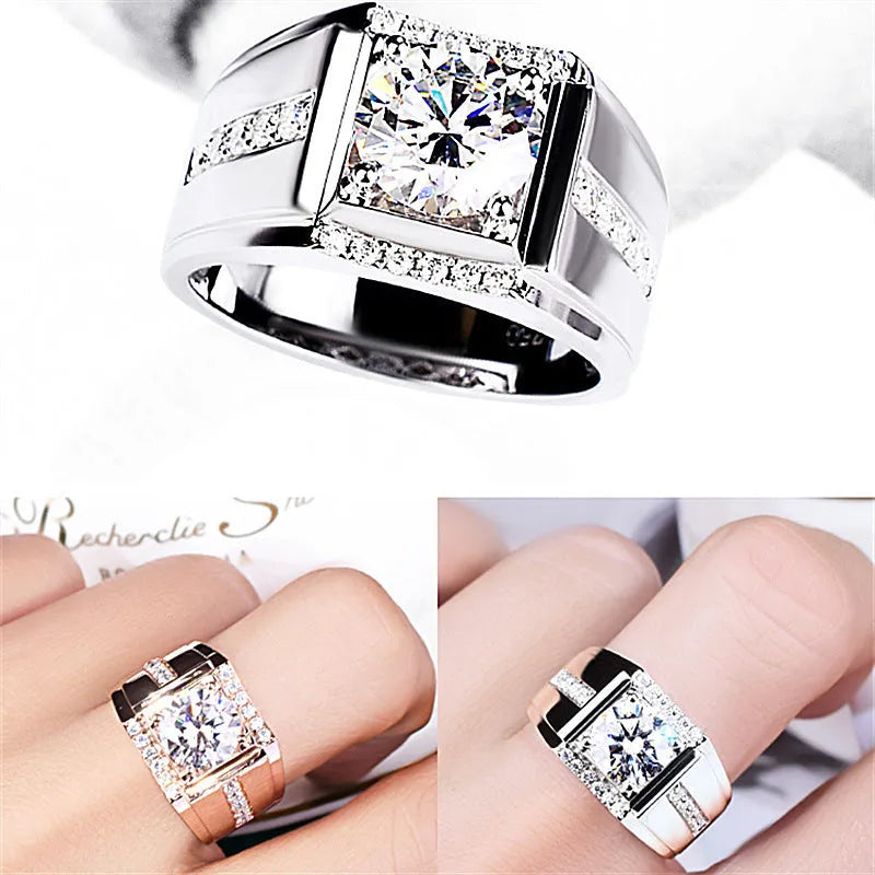 Men's adjustable diamond zircon ring in geometric shape with open mouth design