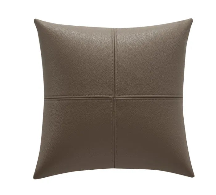 Solid colour soft cowhide leather pillow cover in Nordic style on a sofa.
