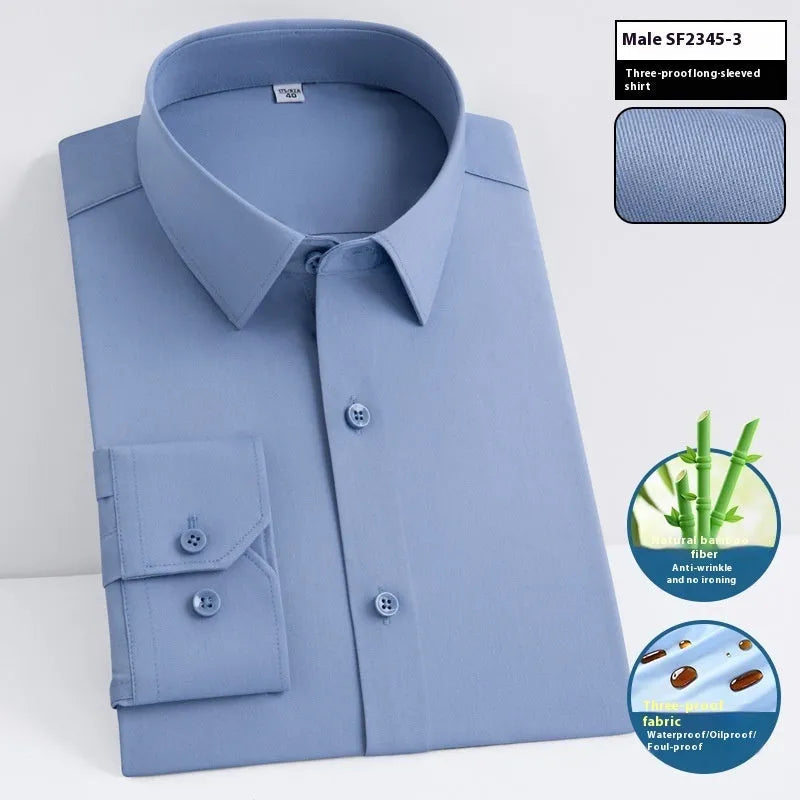 Men's short sleeve bamboo fibre shirt with square collar in slim fit business style