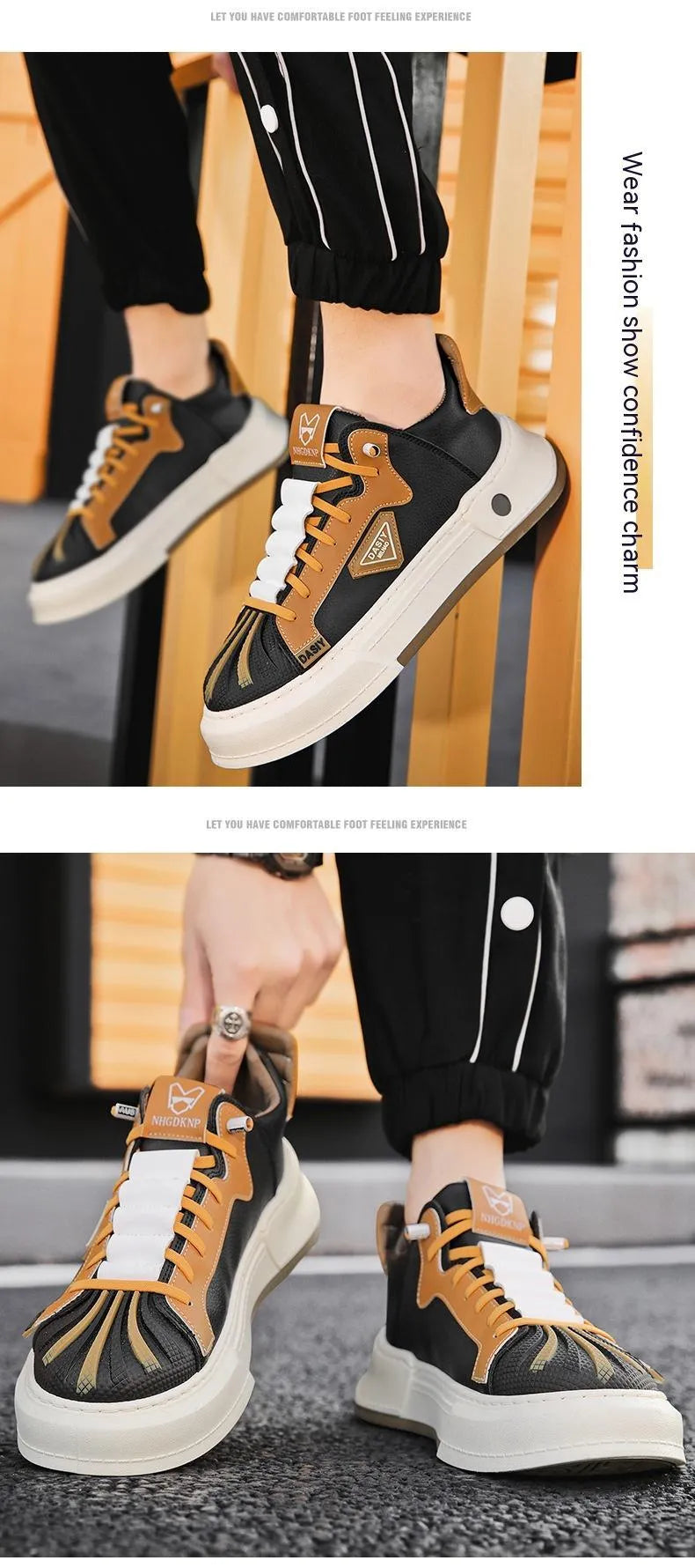 Men's beige low-top casual sneakers with elastic band closure and round toe.