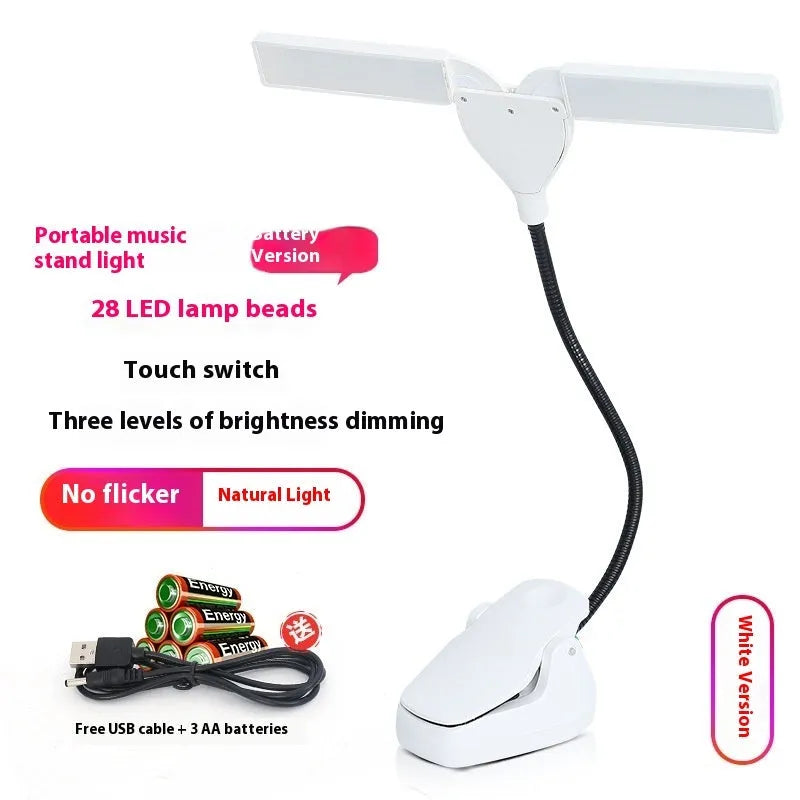 Black rechargeable music stand light with 28 LED lamps and USB cable