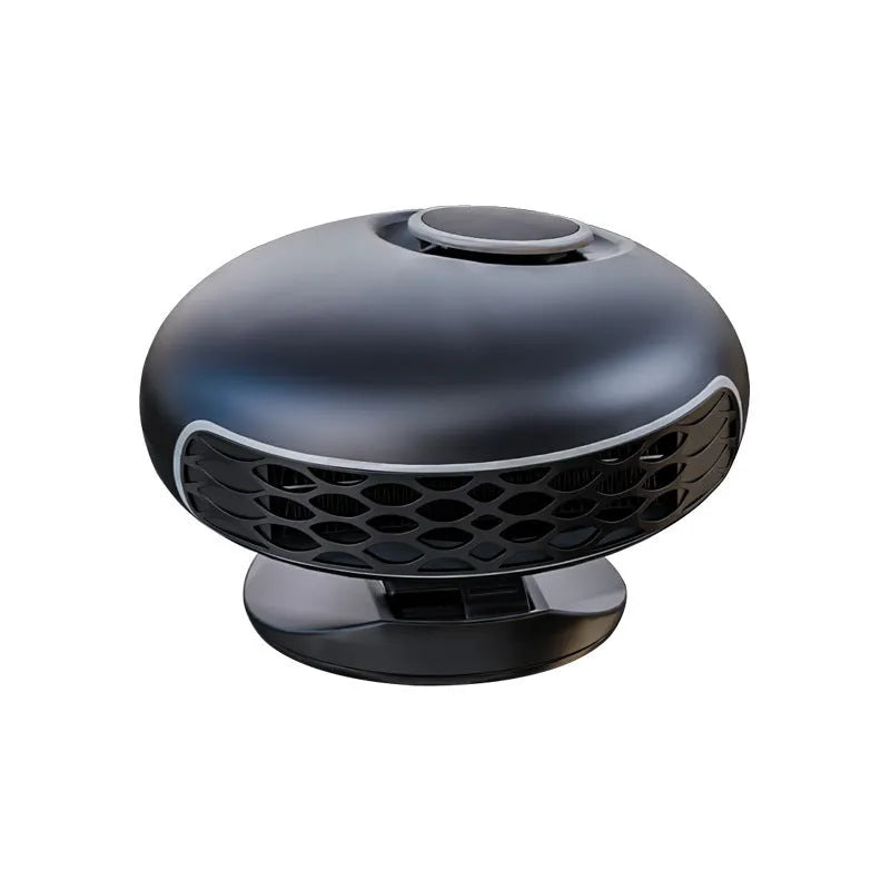 Black car warm air blower heater with ABS casing and long power cable for 12V or 24V vehicle systems