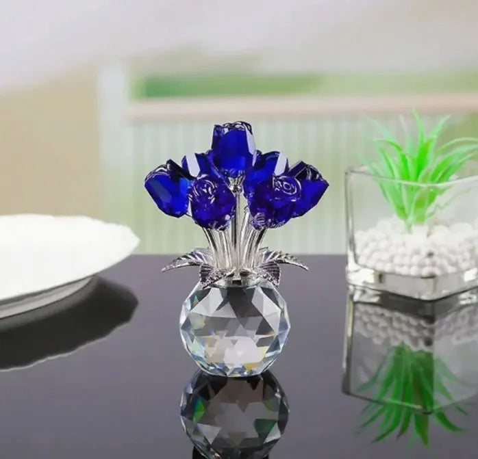 K9 crystal glass rose decoration with geometric shaping in one of seven colour options