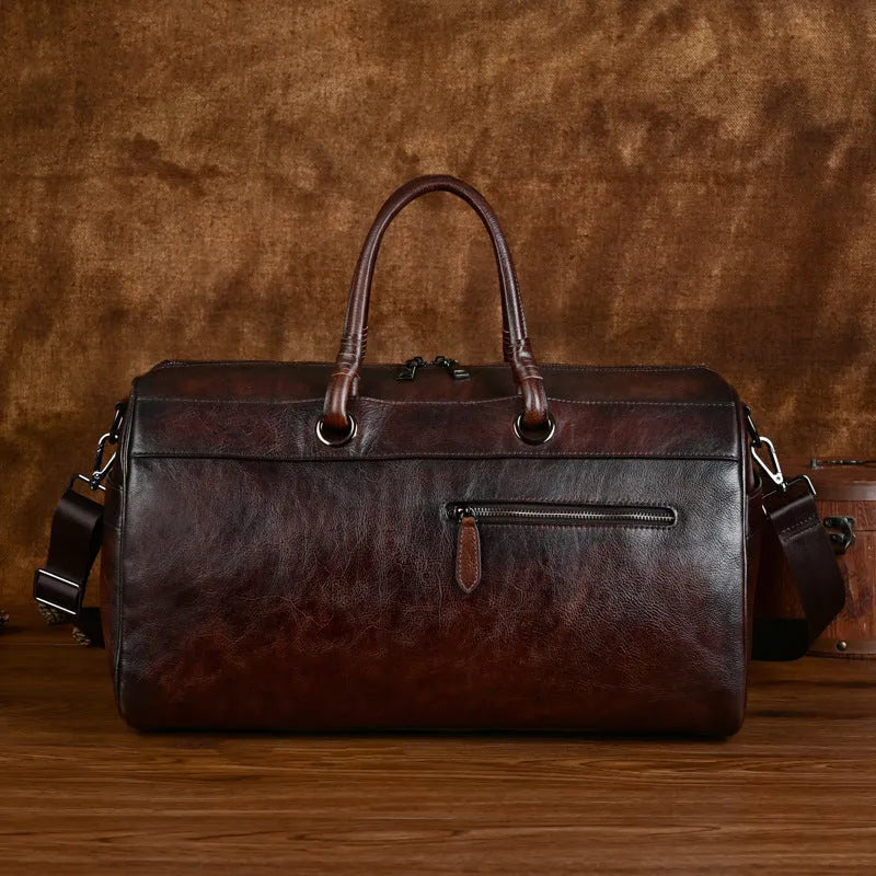 Handmade retro leather bag in vintage brown with European styling and large capacity design