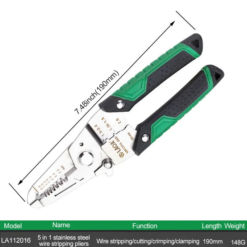 Multifunctional stainless steel wire stripper with seven stripping ports and two-colour ABS handle