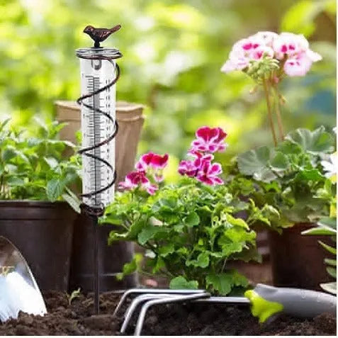 Cast iron bird-shaped glass hyetometer rain gauge for outdoor garden rainfall measurement