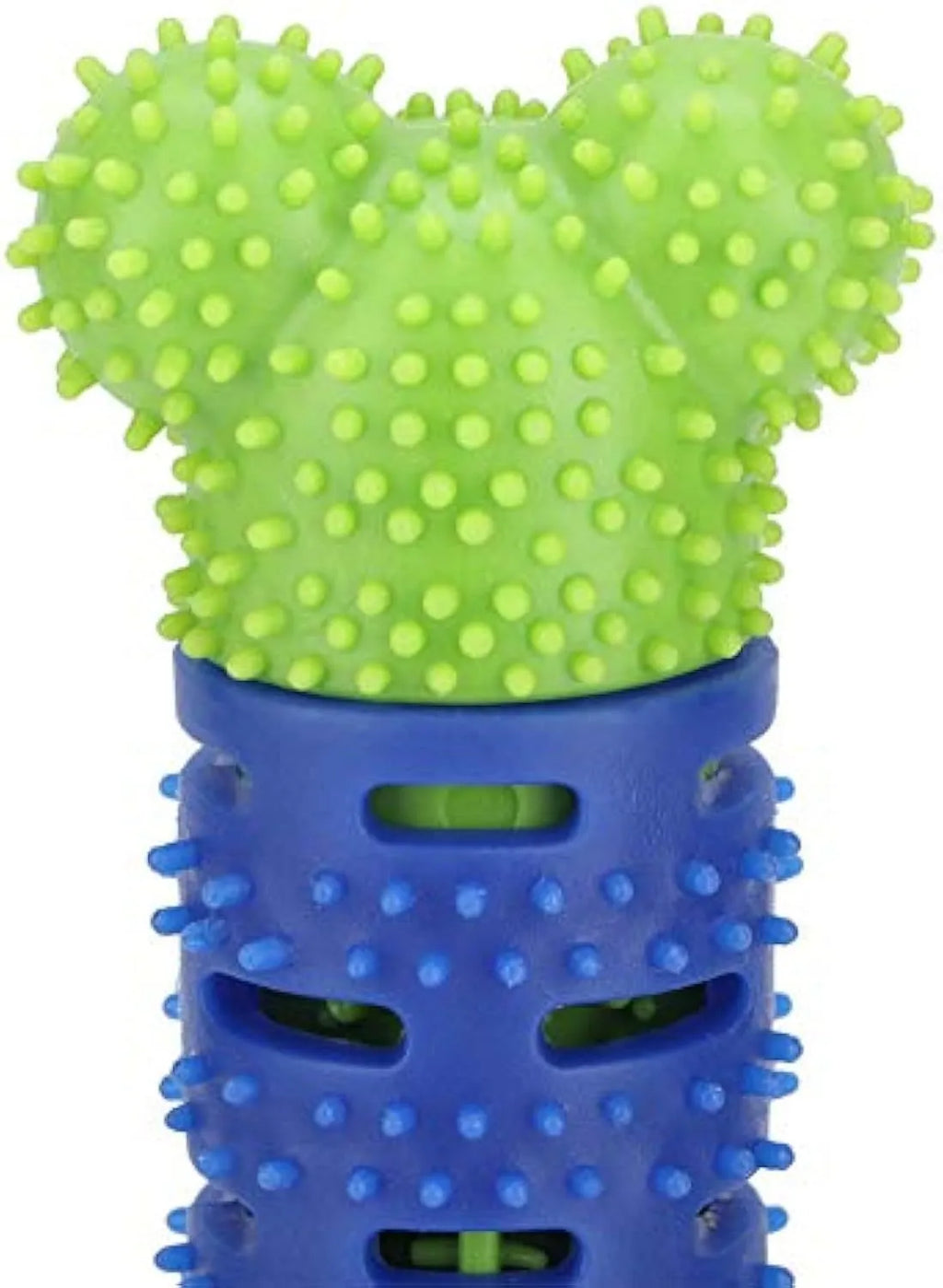 Blue green dog molar cleaning stick with serrated brush head design for dental care