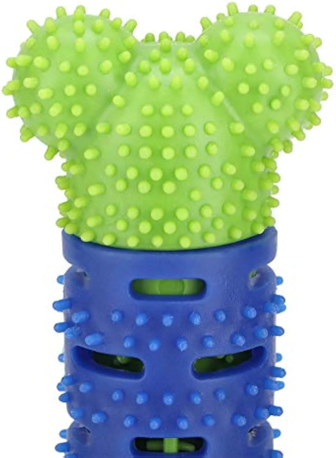 Blue green dog molar cleaning stick with serrated brush head design for dental care