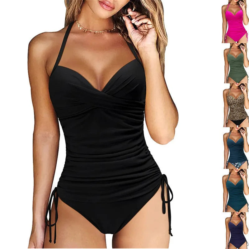 Women's high waist nylon bikini briefs in solid colour for swimming