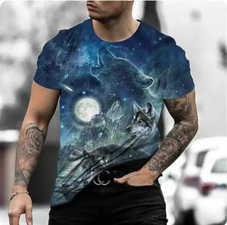 Retro 3D animal print men's short-sleeved T-shirt in bird eye cloth fabric