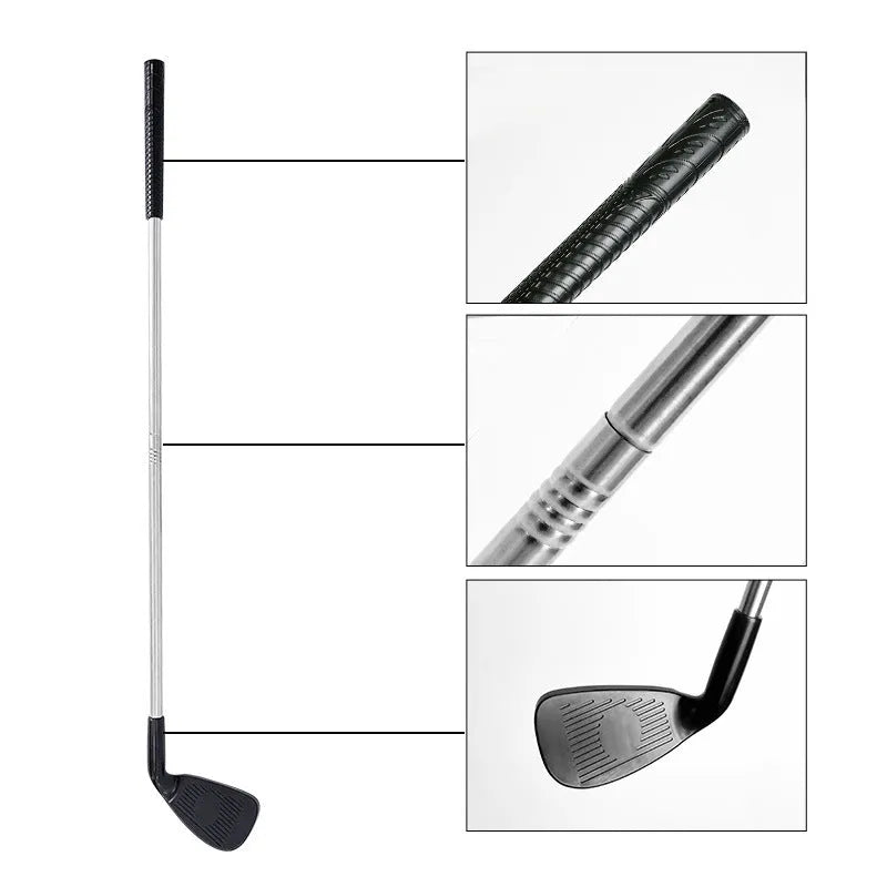 Metal golf practice club set showing adult and children's sizes for outdoor sports