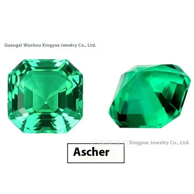 Columbia green synthetic emerald loose gemstone in round and rectangular emerald cut shapes