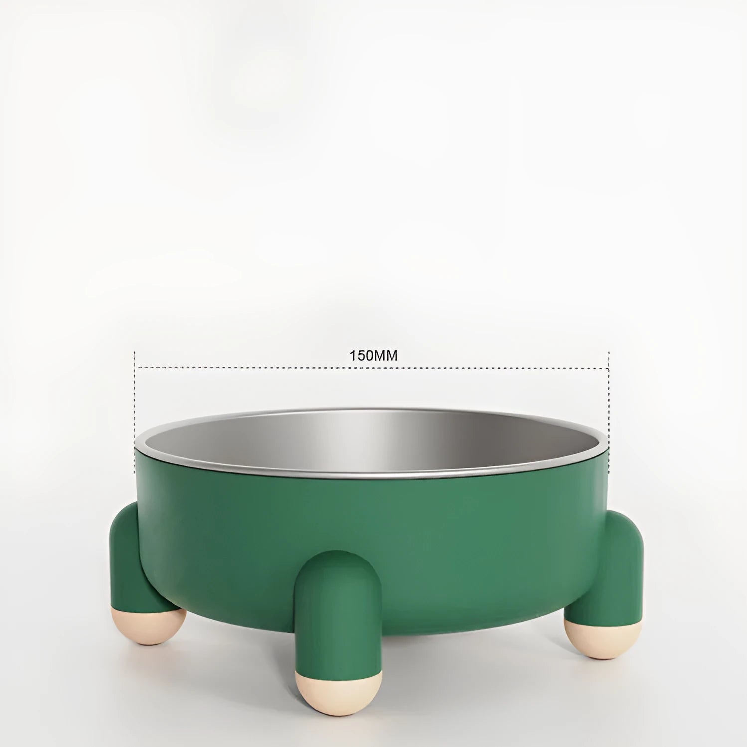 Stainless steel pet food bowl with non-slip base in pink, white and green colours