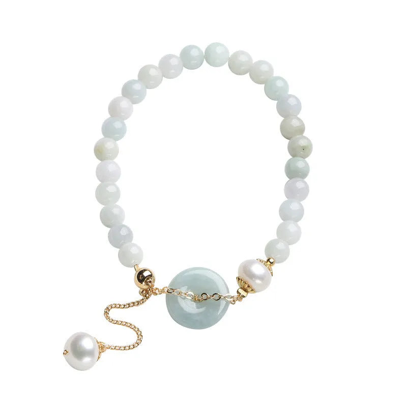 Natural emerald peace buckle pearl bracelet with jade round pendants and geometry shapes