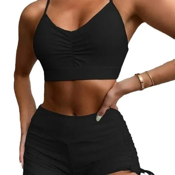 Women's purple high-waist split bikini swimsuit on a mannequin