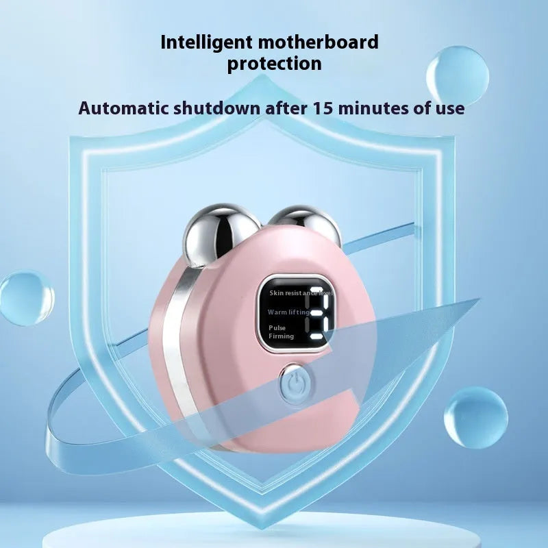 White portable hot compress massage instrument with double-roller head and charging cable
