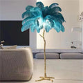 Decorative resin feather floor lamp standing 170cm tall with dark green, pink or white feather design