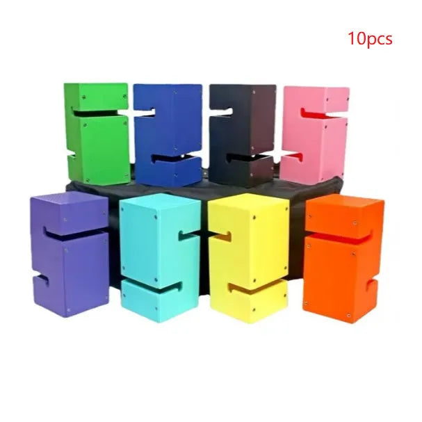 Team building game equipment with ABS plastic tower blocks and pull ropes for outdoor group activities
