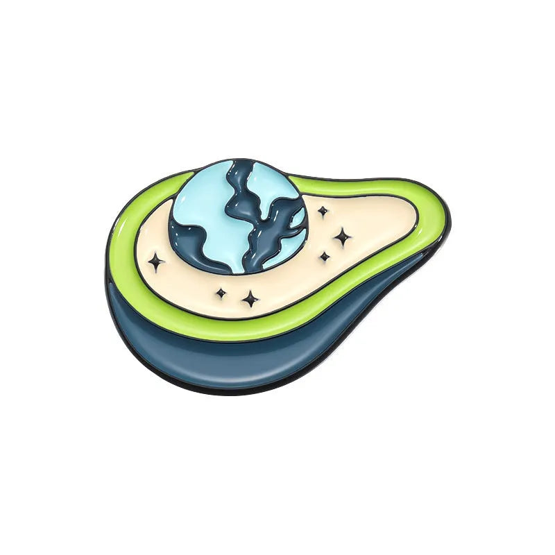 Colourful cartoon fruit design on a metal brooch pin with zinc alloy construction