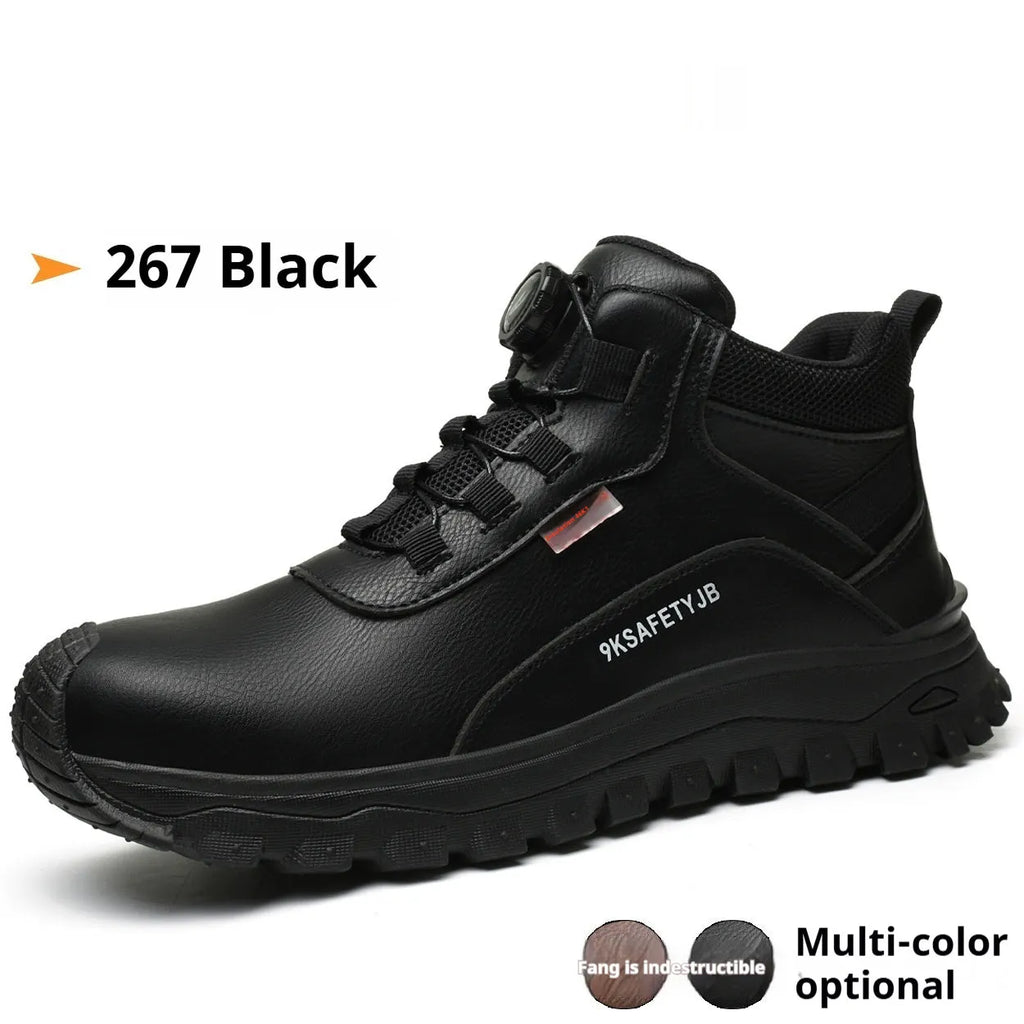 Flyknit leather work shoes with rubber sole in black, shown in a size 42.