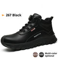 Flyknit leather work shoes with rubber sole in black, shown in a size 42.