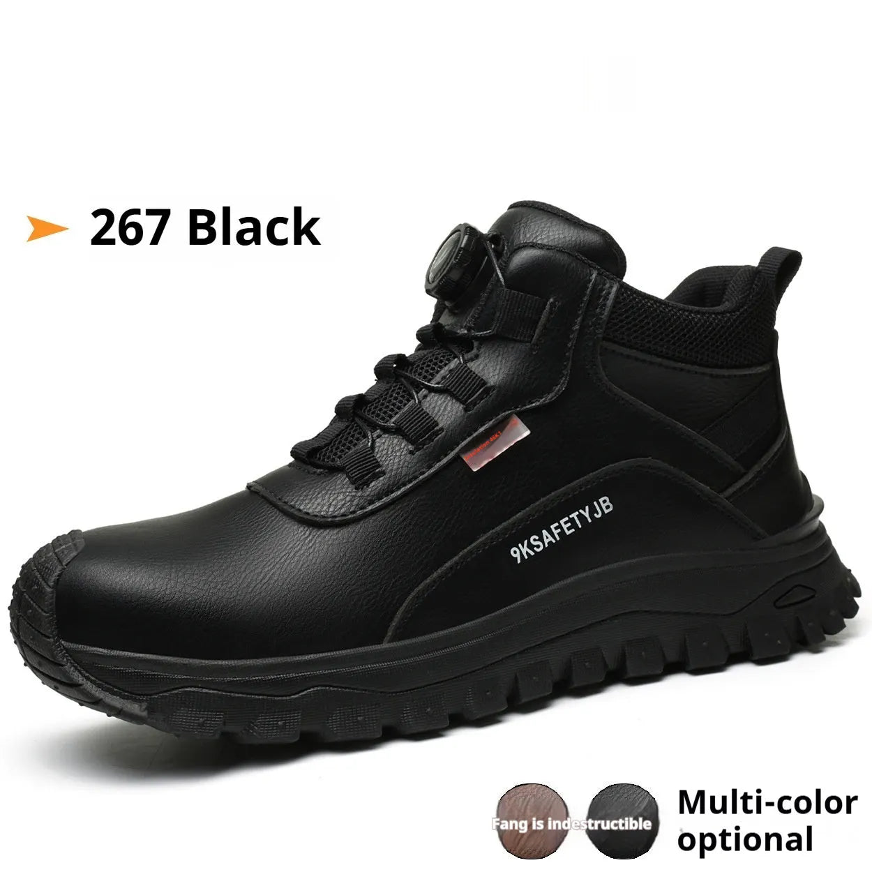 Flyknit leather work shoes with rubber sole in black, shown in a size 42.