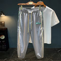 Men's solid colour cotton harem pants with elastic waistband in black or grey