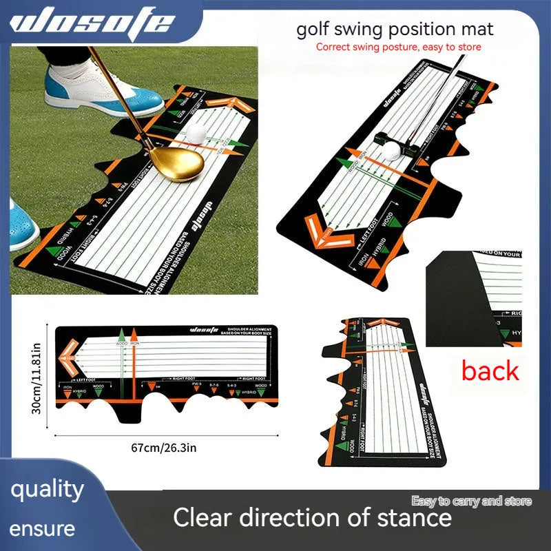 Black neoprene golf swing posture training pad for stance alignment practice.