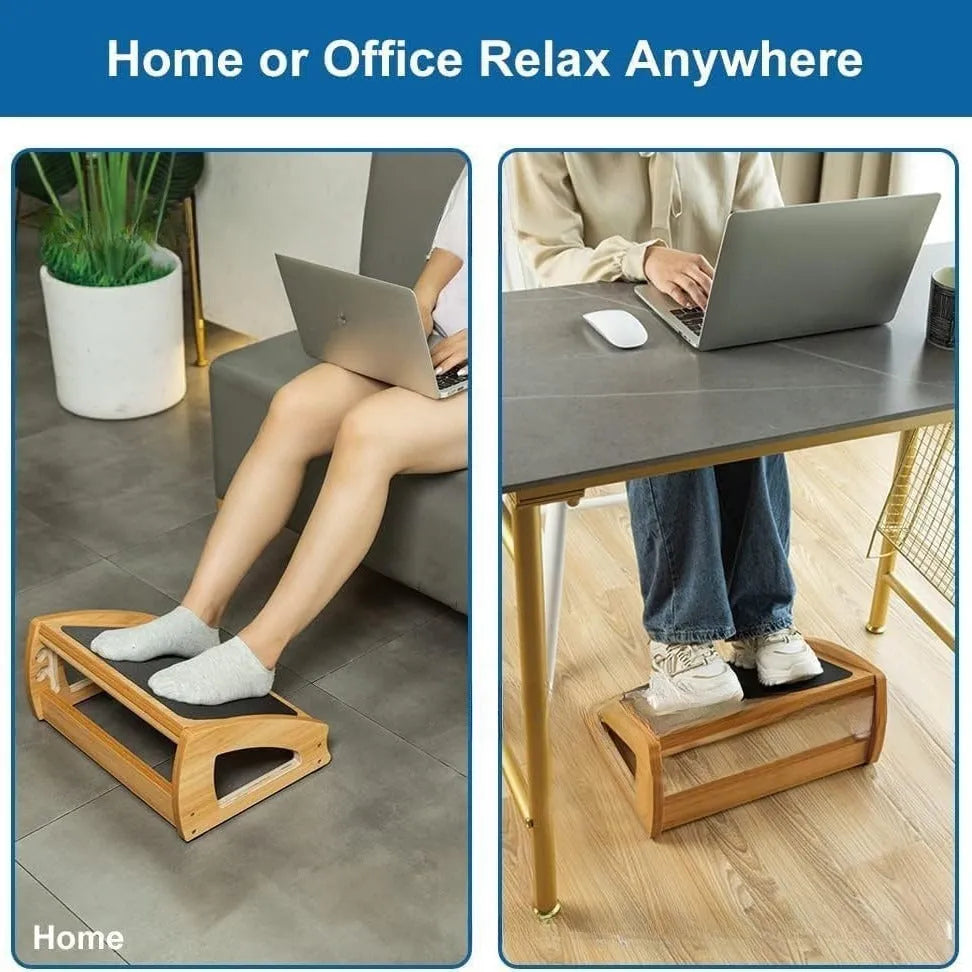 Wooden adjustable height desk footstool with bamboo mechanism in modern minimalist style