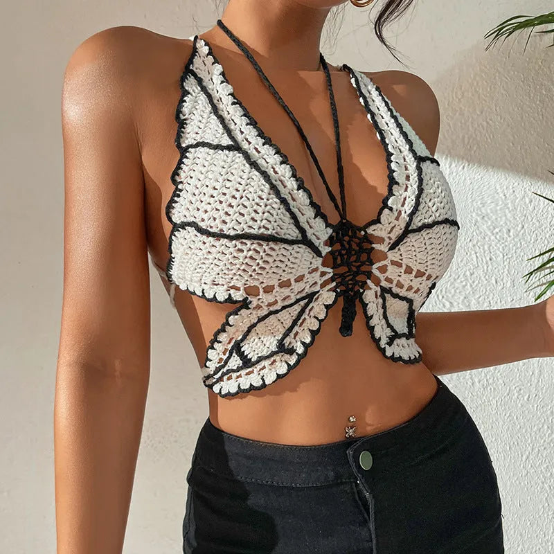 Women's black and white classic bikini swimsuit with acrylic fabric and included top