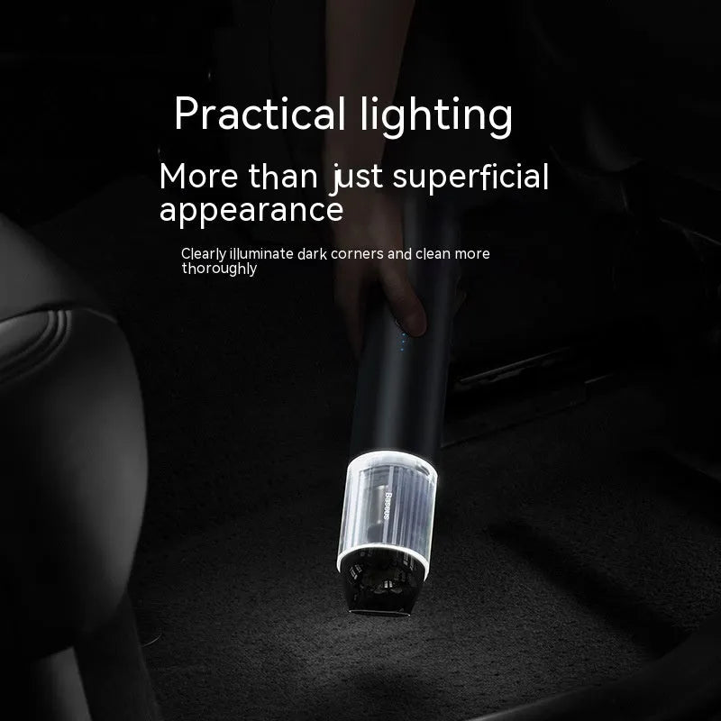 Wireless handheld car vacuum cleaner in black with 135W power and Type-C charging port