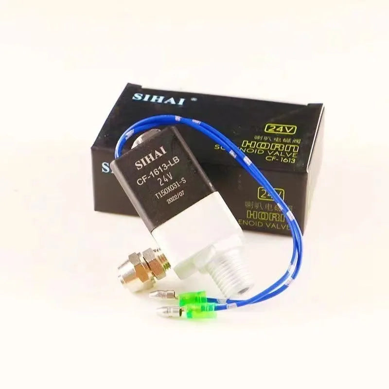 Black dual trumpet air horn compressor kit for 12V and 24V vehicles