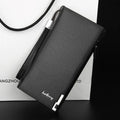 Men's black PU leather zipper wallet with waterproof wear-resistant construction