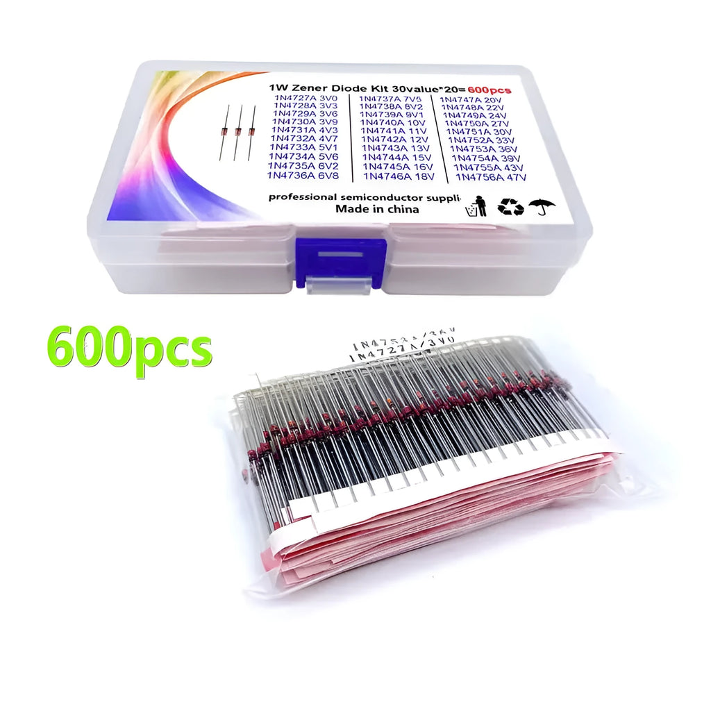 1W Zener diode electronic component with crystal glass encapsulation in boxed packaging