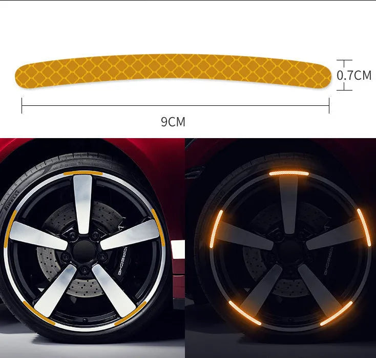 20-piece car wheel hub reflective stickers in multiple colours including luminous and rainbow options