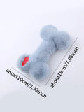 Cute love bone shaped plush dog toy in blue, pink, and yellow colours for interactive chewing play.