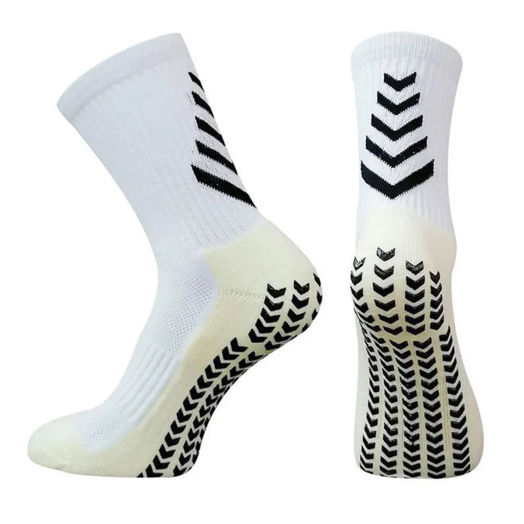 Men's mid-calf athletic socks with non-slip silicone grip in geometric patterns