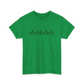 Green women's cotton T-shirt with white printed letter pattern and short sleeves