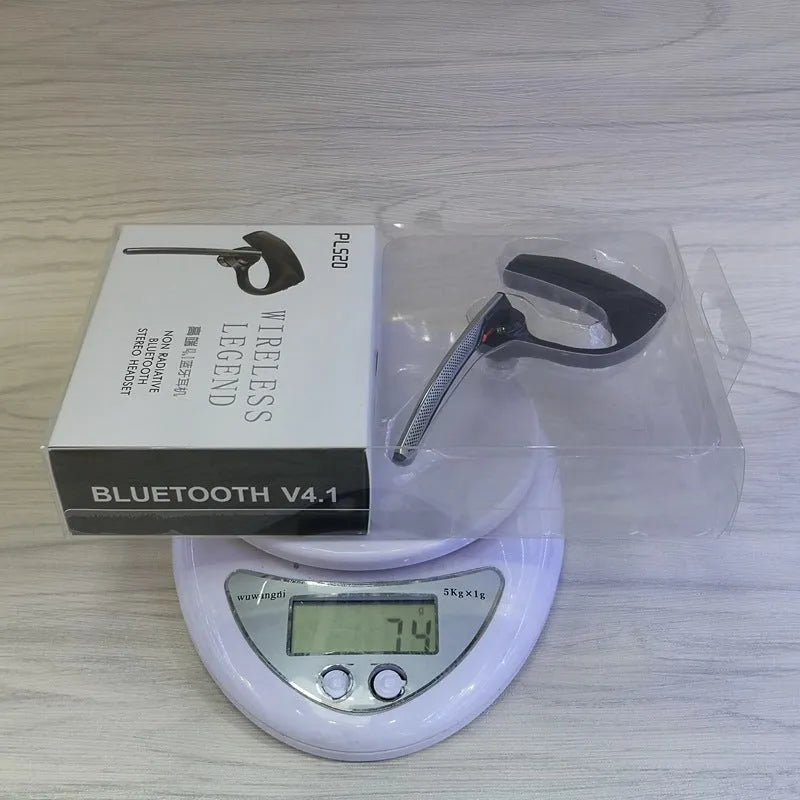 Black plastic Bluetooth sports headphones with a call function and battery display, shown with USB charging.