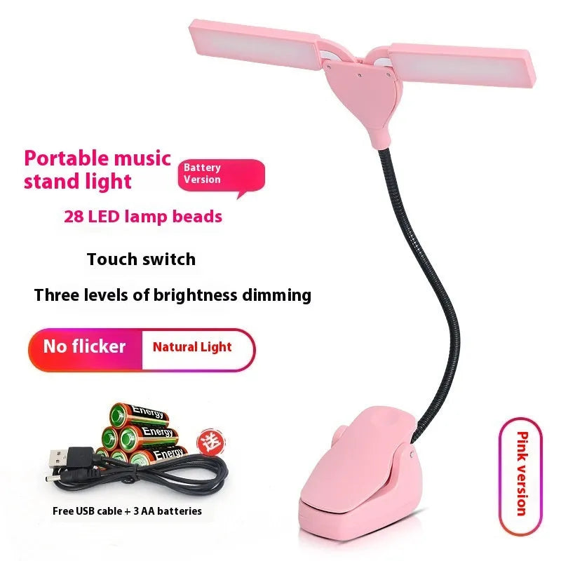 Black rechargeable music stand light with 28 LED lamps and USB cable