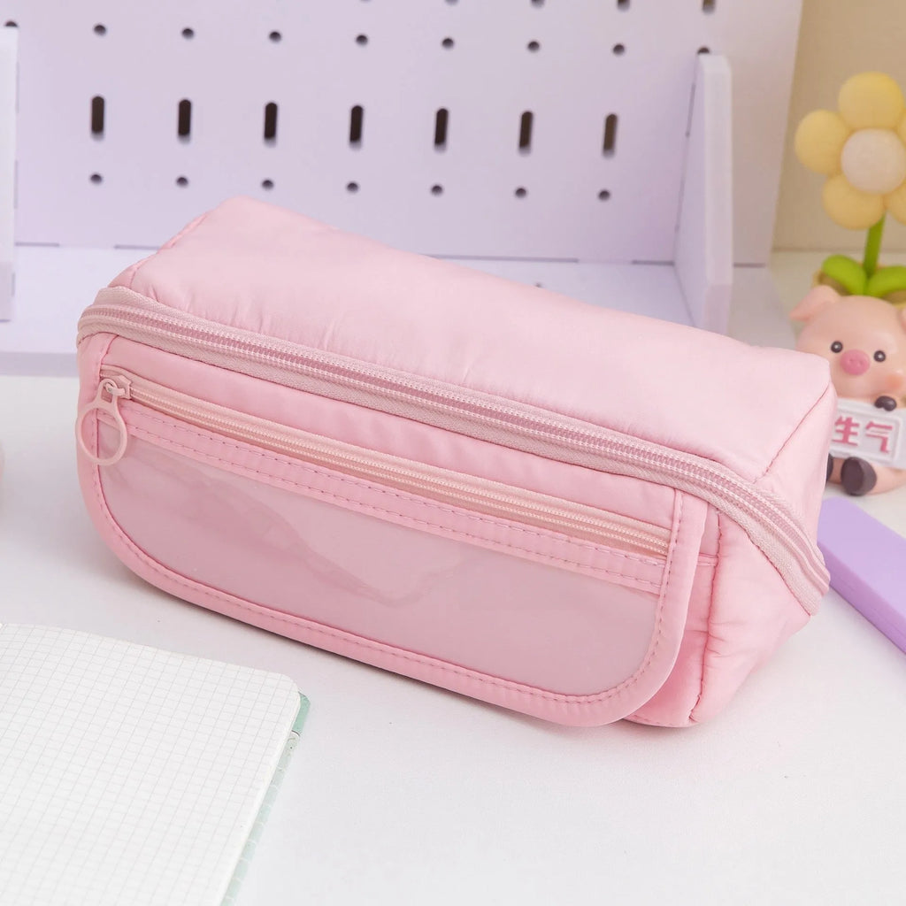 Ten-layer flip canvas pencil case in Korean style with multiple compartments
