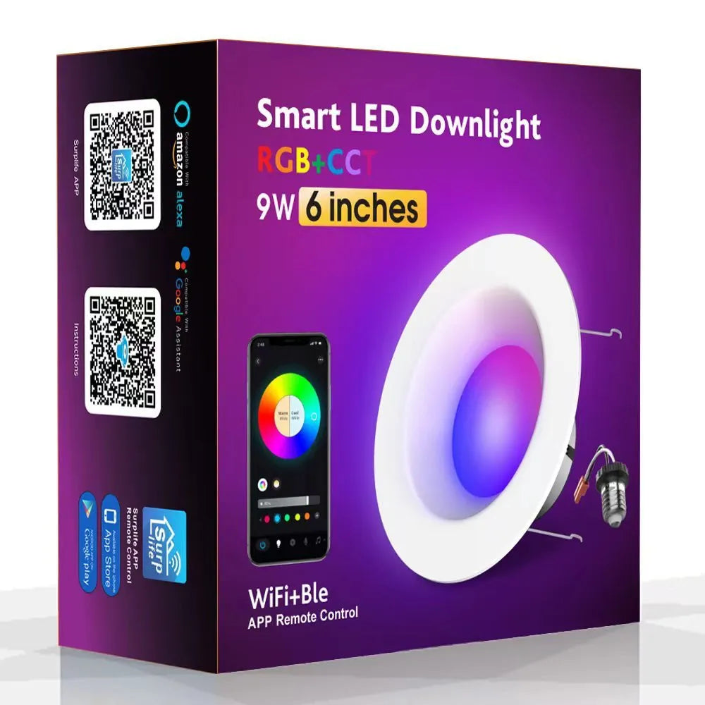 Smart RGBW colour-changing ceiling lamp with remote control and E26 base for US voltage